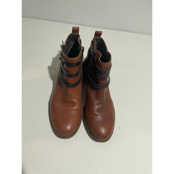 Franco Sarto Womens Brown Ankle Boots With Black Strap & Gold Zipper Size 6M - Picture 2 of 16